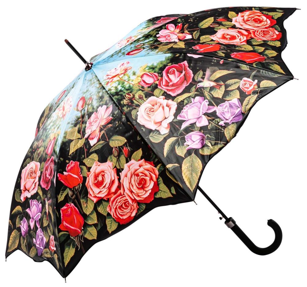 LUCKYWEATHER Regenschirm Stockschirm Damen Motiv Rosengarten Auf-Automatik
