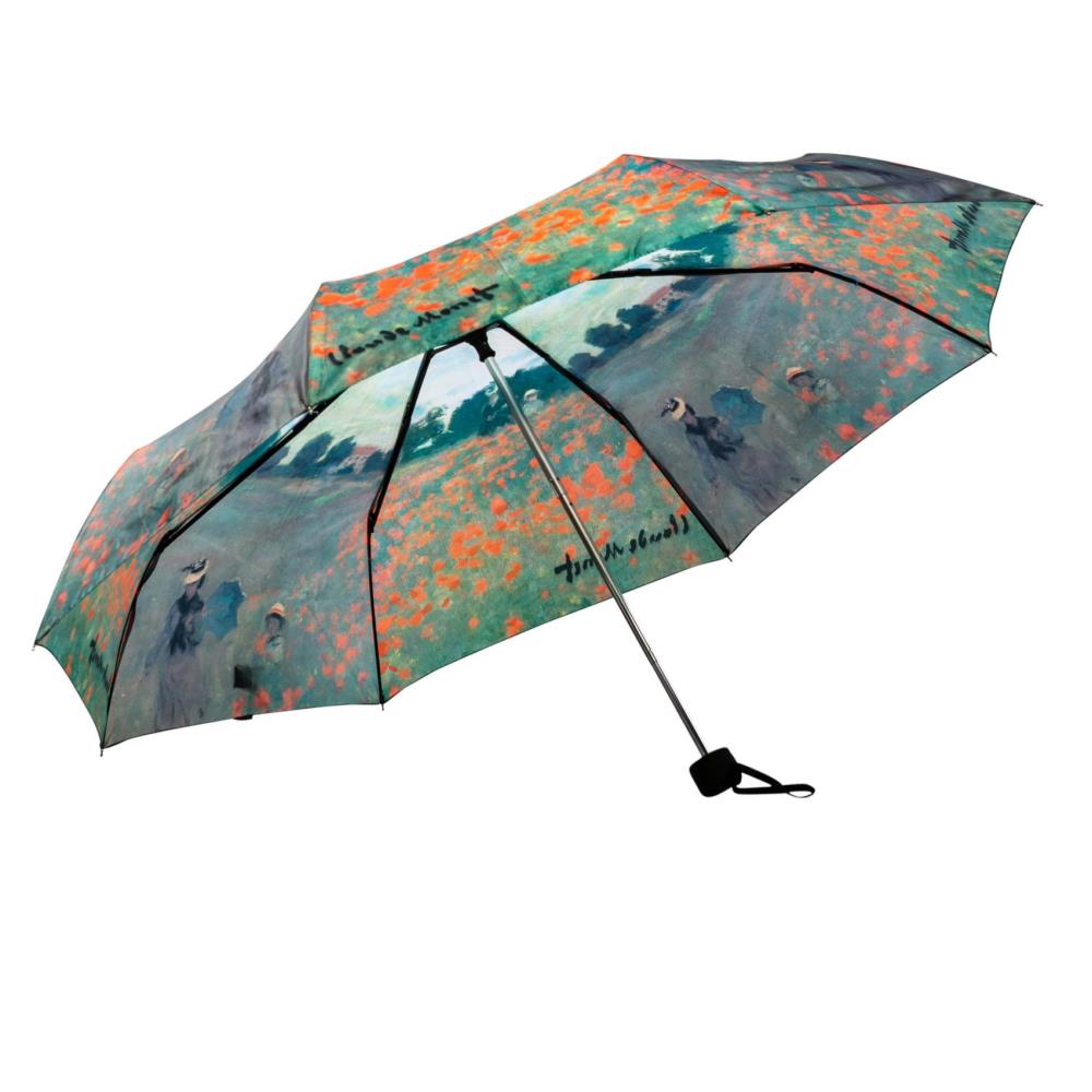 LUCKYWEATHER Regenschirm Taschenschirm Mini Damen Motiv Monet Mohnblumenfeld