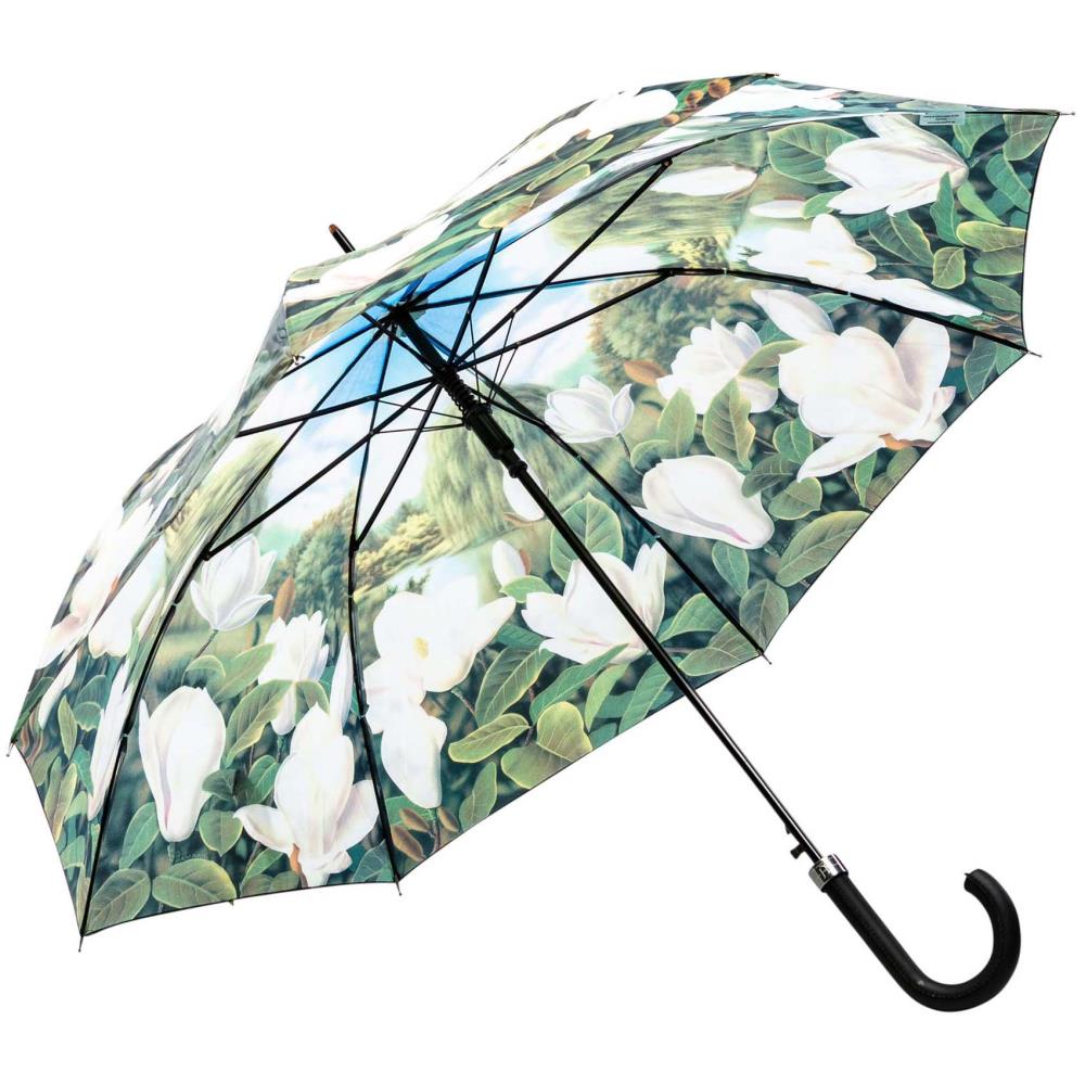 LUCKYWEATHER Regenschirm Stockschirm Damen Motiv Magnolien Auf-Automatik
