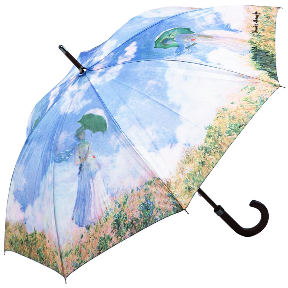 LUCKYWEATHER Regenschirm Stockschirm Damen Motiv Monet Frau mit Sonnenschirm