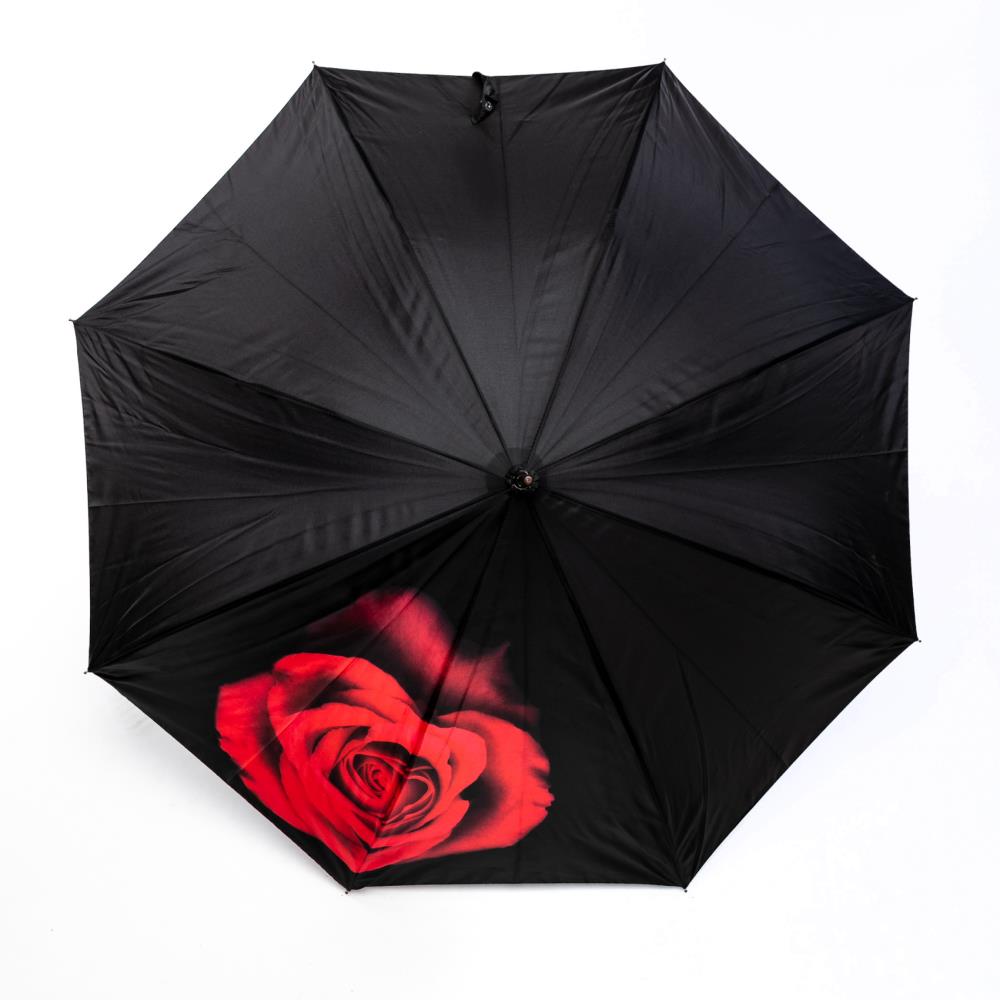 LUCKYWEATHER Regenschirm Stockschirm Damen Motiv Red Rose on Black Auf-Automatik