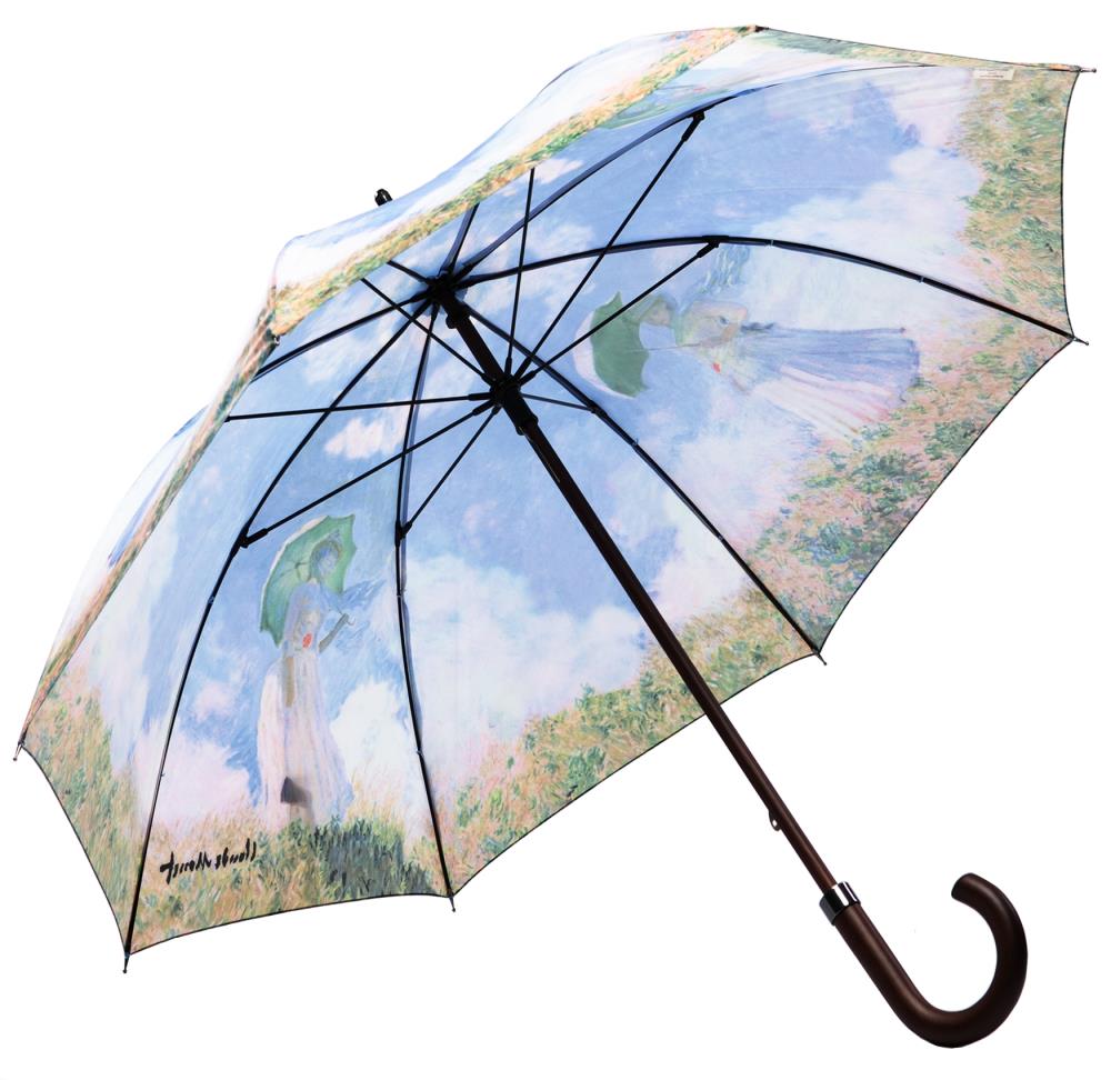 LUCKYWEATHER Regenschirm Stockschirm Damen Motiv Monet Frau mit Sonnenschirm