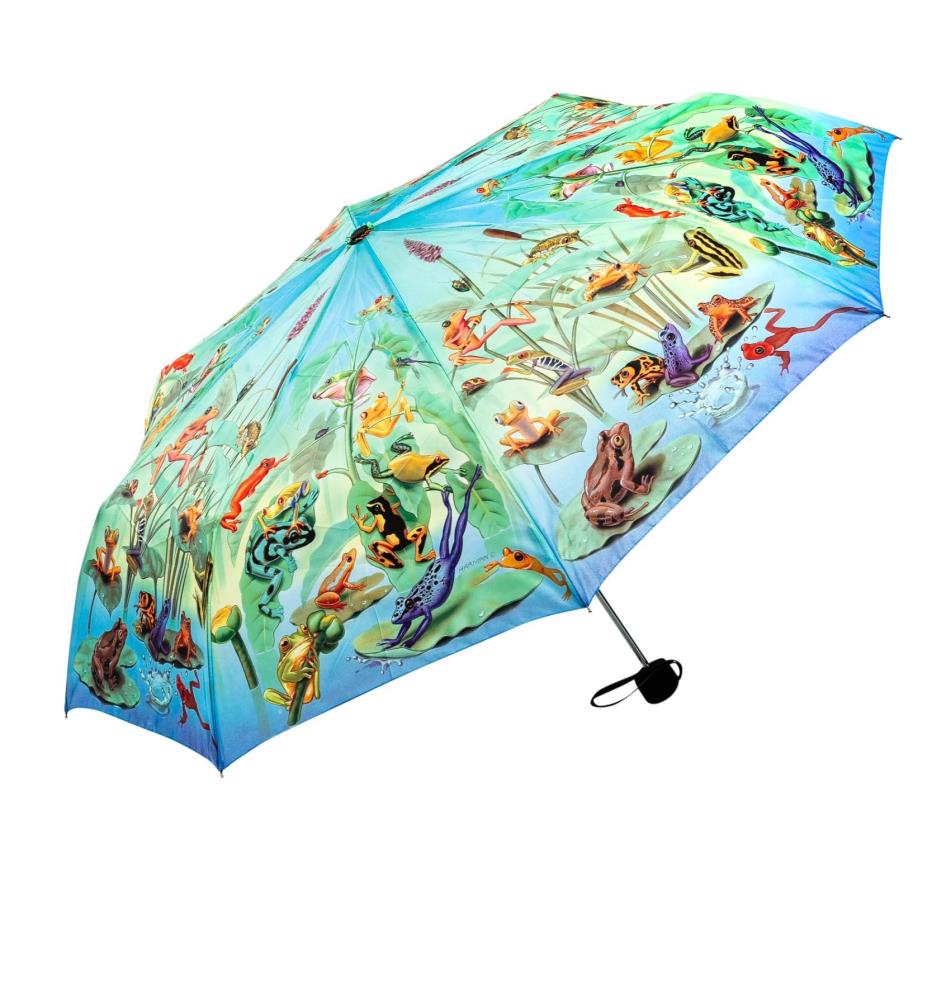 LUCKYWEATHER Regenschirm Taschenschirm Mini Damen/Herren Motiv Frog Family