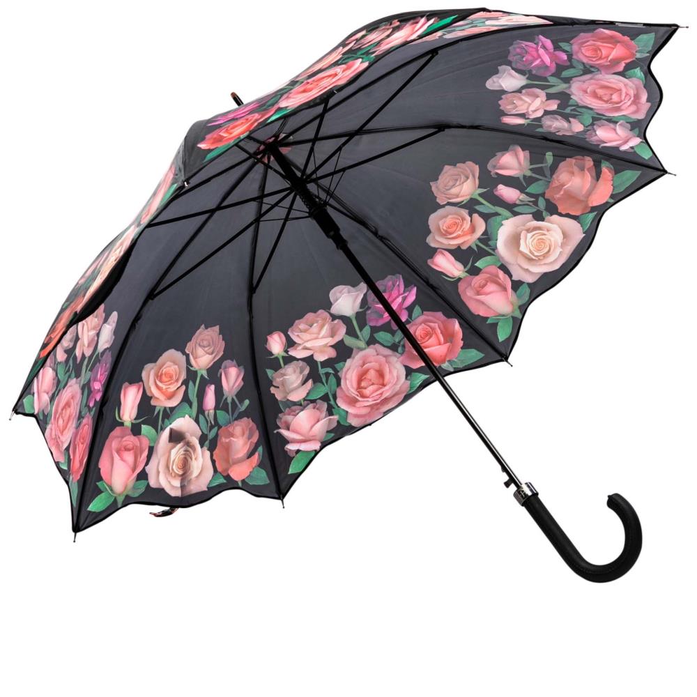 LUCKYWEATHER Regenschirm Stockschirm Damen Motiv Rosen Auf-Automatik