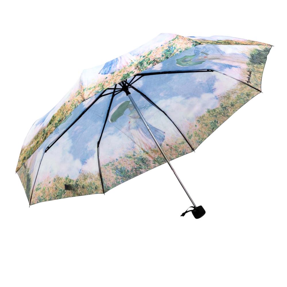 LUCKYWEATHER Regenschirm Taschenschirm Mini Damen Motiv Monet Frau mit Sonnenschirm