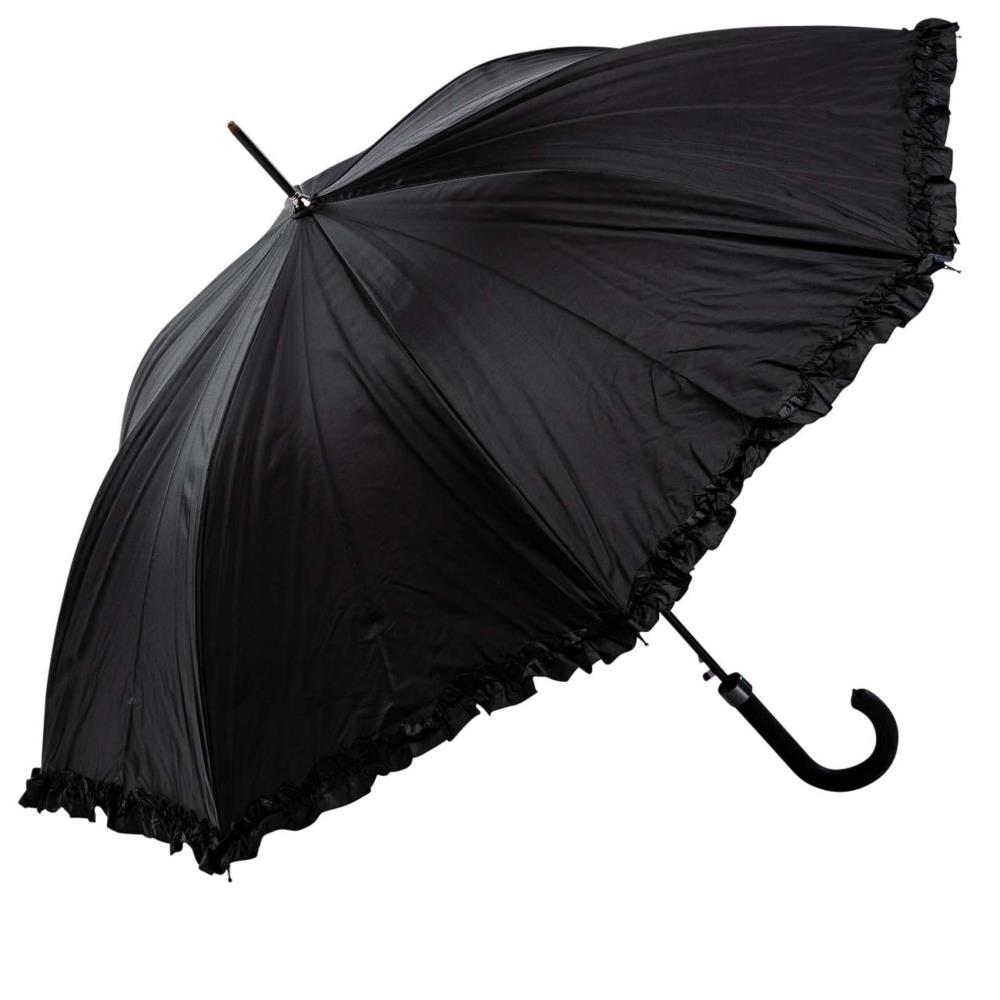 LUCKYWEATHER Regenschirm Stockschirm Damen Rüschenschirm schwarz/pink Auf-Automatik Double Layer