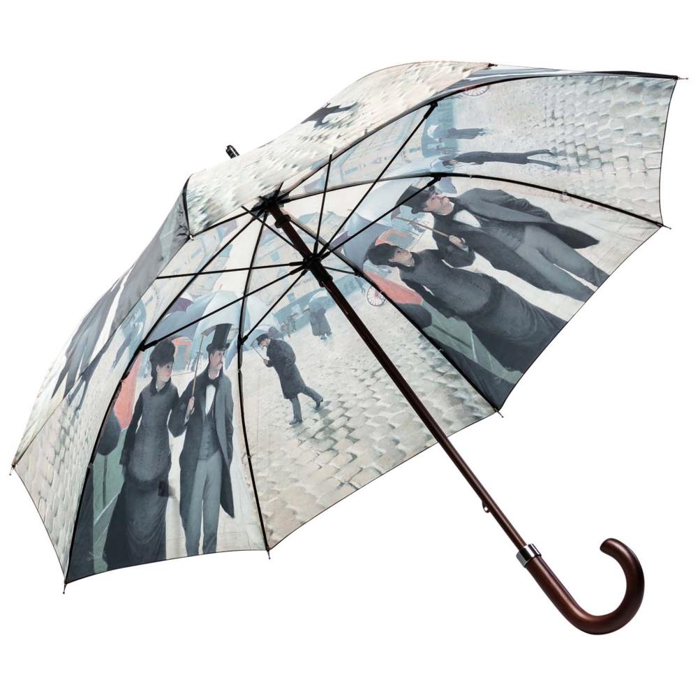 LUCKYWEATHER Regenschirm Stockschirm Damen/Herren Motiv Rainy Day in Paris Holzstock