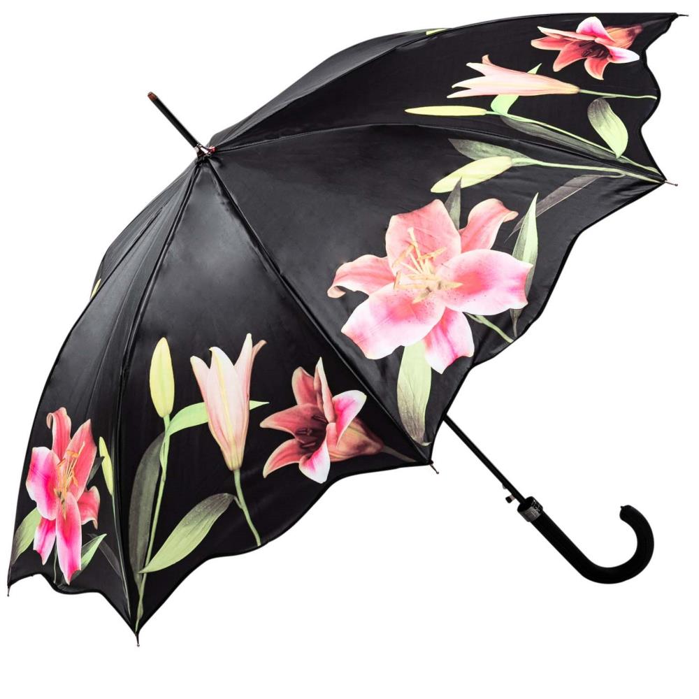 LUCKYWEATHER Regenschirm Stockschirm Damen Motiv Lilien Auf-Automatik