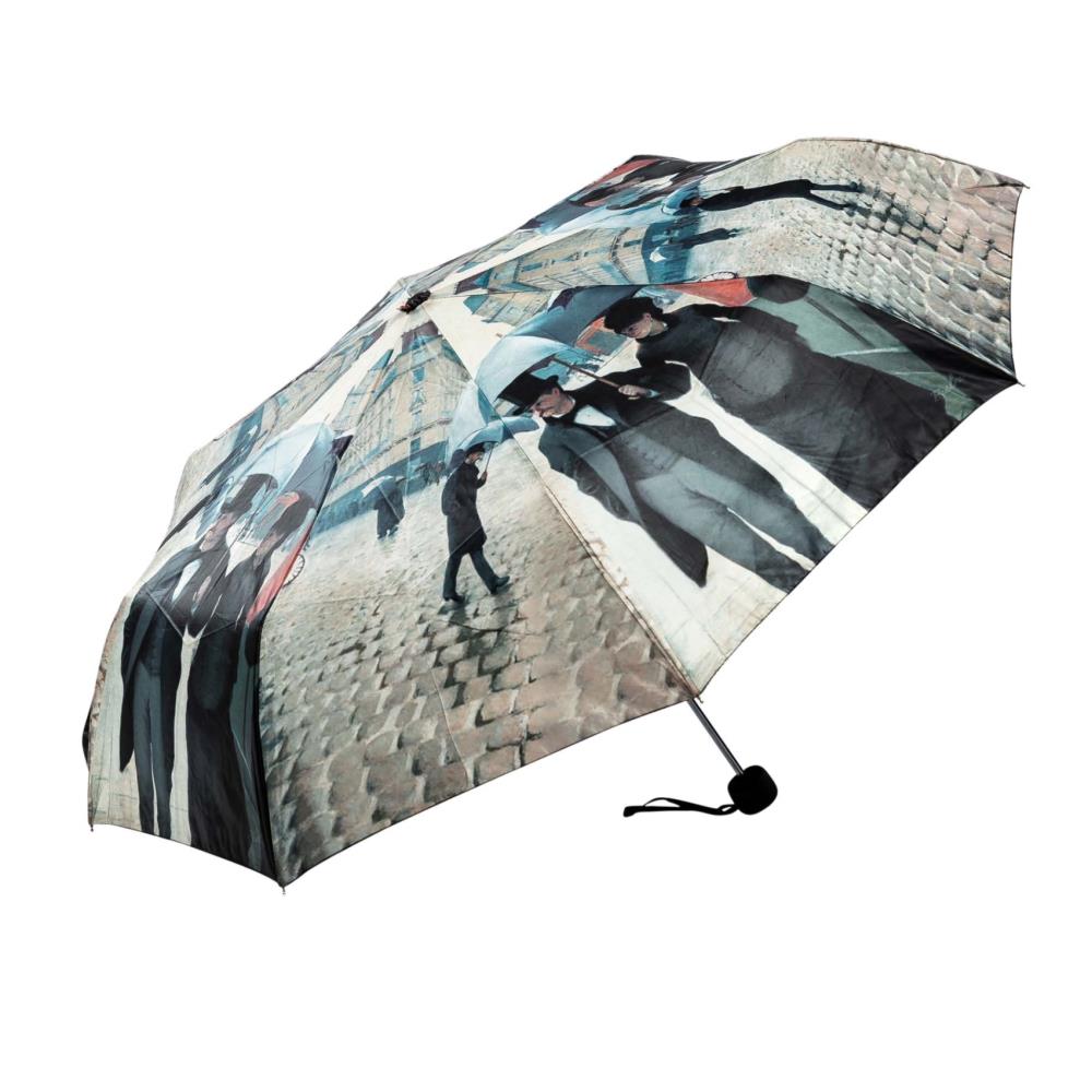 LUCKYWEATHER Regenschirm Taschenschirm Mini Damen/Herren Motiv Caillebotte Rainy Day in Paris