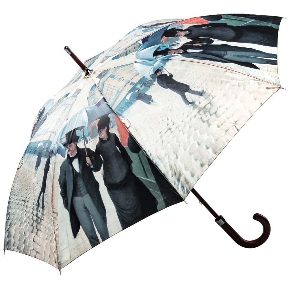 LUCKYWEATHER Regenschirm Stockschirm Damen/Herren Motiv Rainy Day in Paris Holzstock