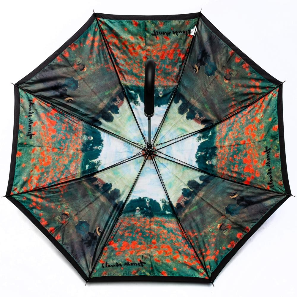 LUCKYWEATHER Regenschirm Stockschirm Damen Motiv Mohnblumenfeld Auf-Automatik Double Layer