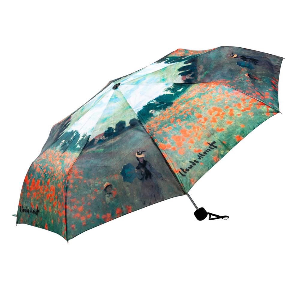 LUCKYWEATHER Regenschirm Taschenschirm Mini Damen Motiv Monet Mohnblumenfeld