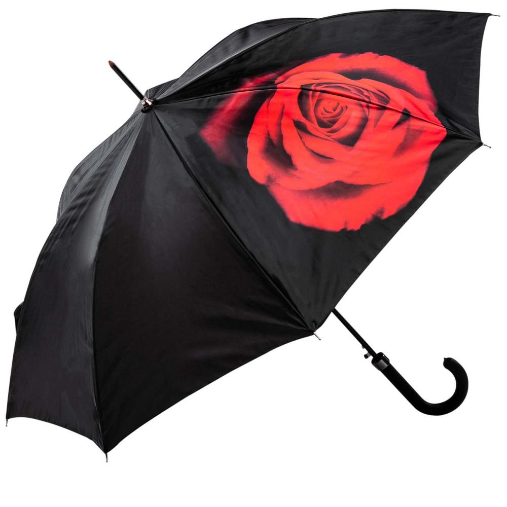 LUCKYWEATHER Regenschirm Stockschirm Damen Motiv Red Rose on Black Auf-Automatik
