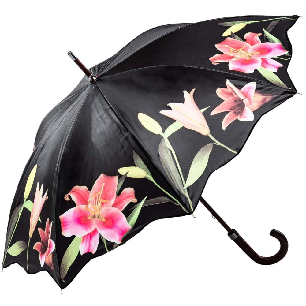 LUCKYWEATHER Regenschirm Stockschirm Damen Motiv Lilien