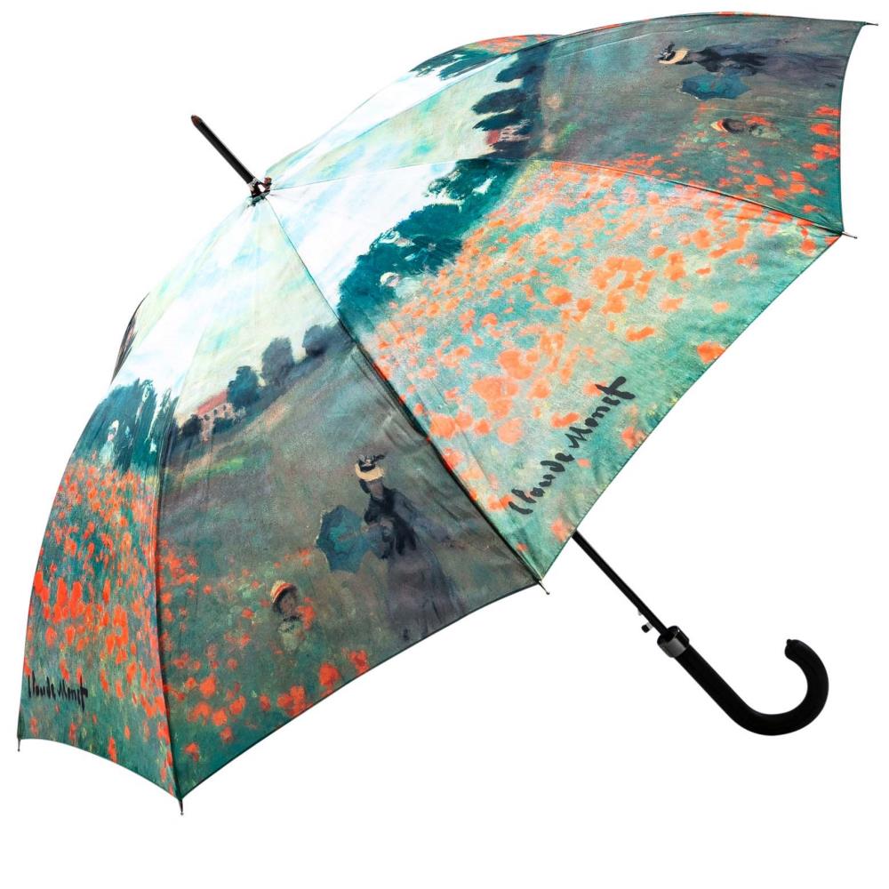 LUCKYWEATHER Regenschirm Stockschirm Damen Motiv Mohnblumenfeld Auf-Automatik