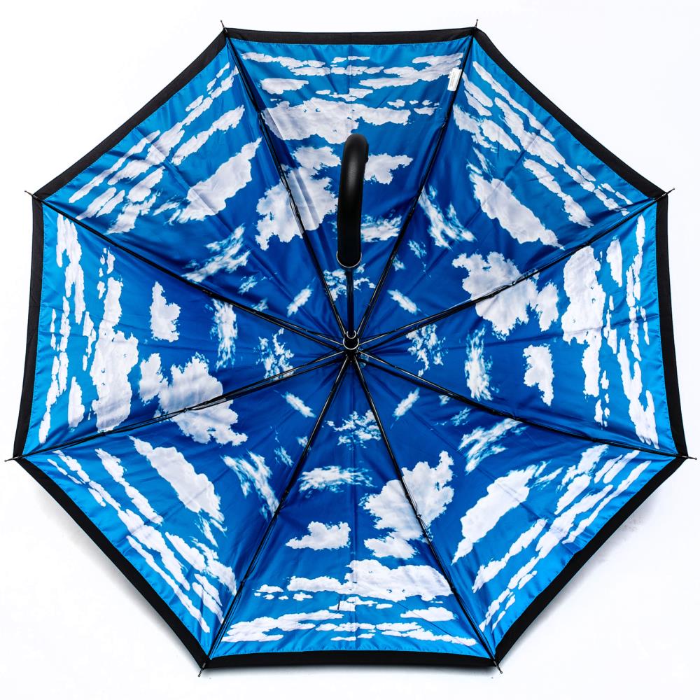 LUCKYWEATHER Regenschirm Stockschirm Damen/Herren Motiv Wolken Auf-Automatik Double Layer