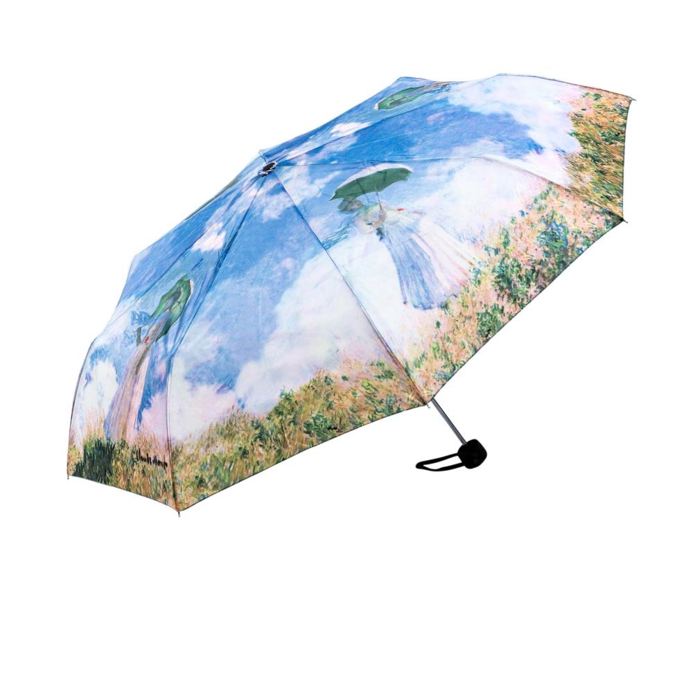 LUCKYWEATHER Regenschirm Taschenschirm Mini Damen Motiv Monet Frau mit Sonnenschirm