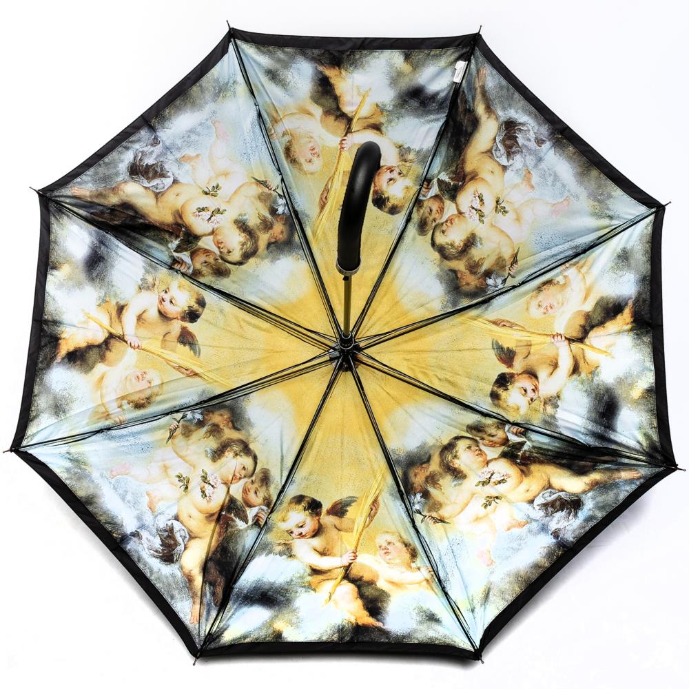 LUCKYWEATHER Regenschirm Stockschirm Damen Motiv Engel in den Wolken Auf-Automatik Double Layer