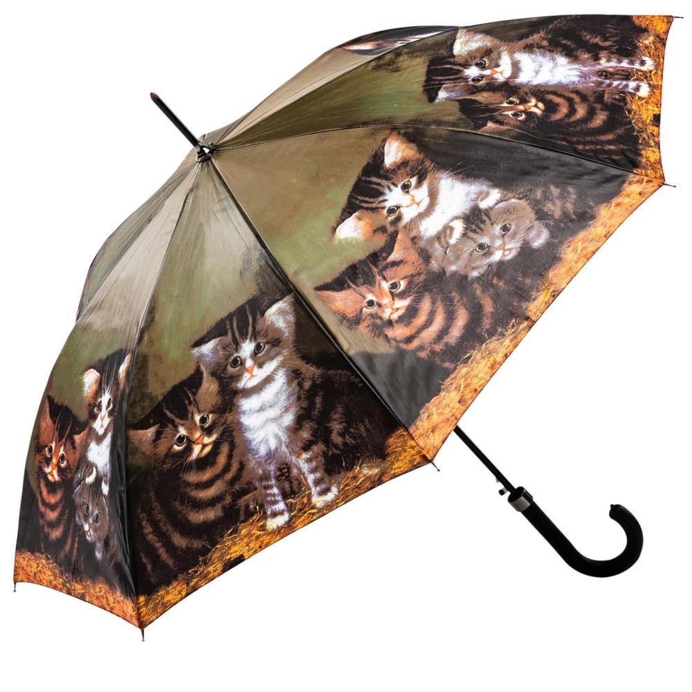 LUCKYWEATHER Regenschirm Stockschirm Damen Motiv J. C. Wilsion  Four Kittens Auf-Automatik