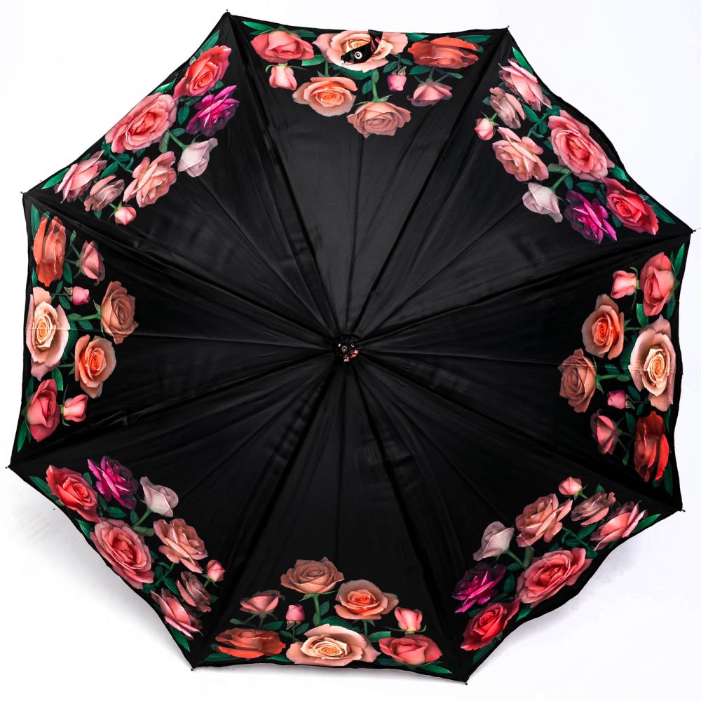 LUCKYWEATHER Regenschirm Stockschirm Damen Motiv Rosen Auf-Automatik