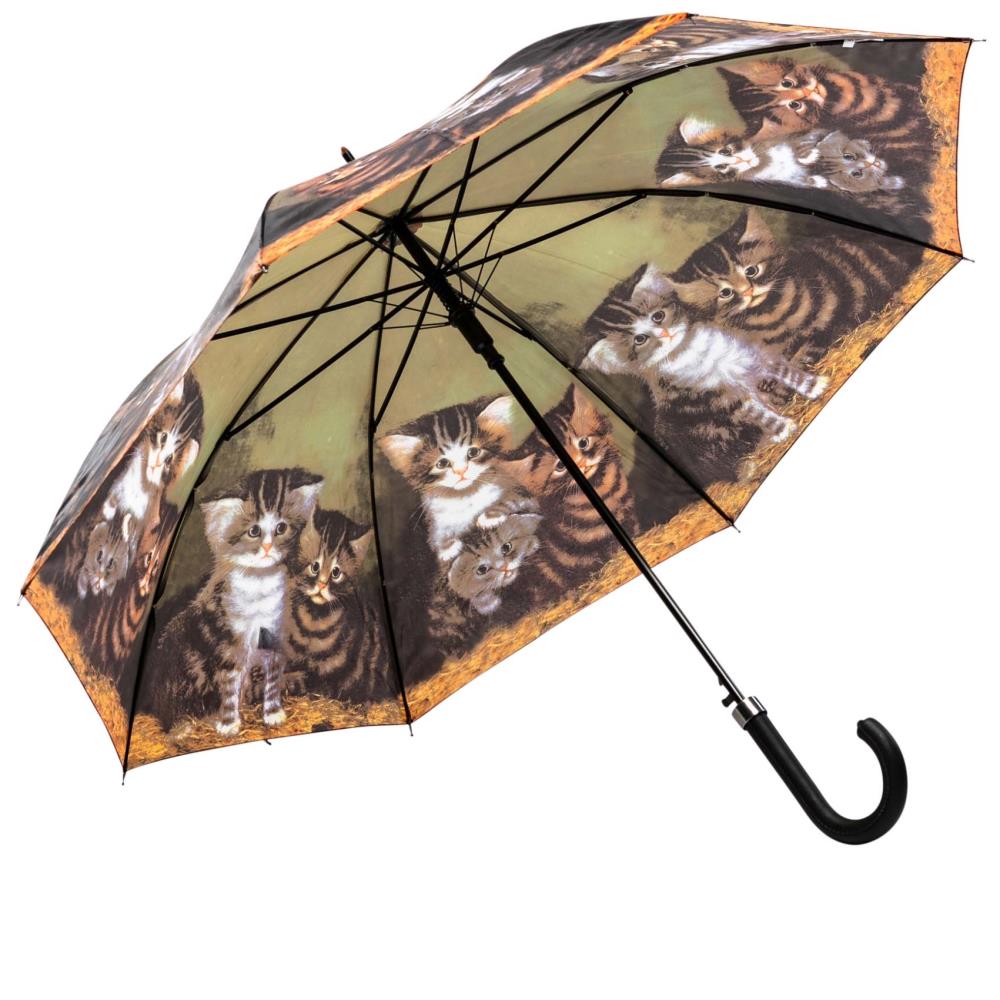 LUCKYWEATHER Regenschirm Stockschirm Damen Motiv J. C. Wilsion  Four Kittens Auf-Automatik