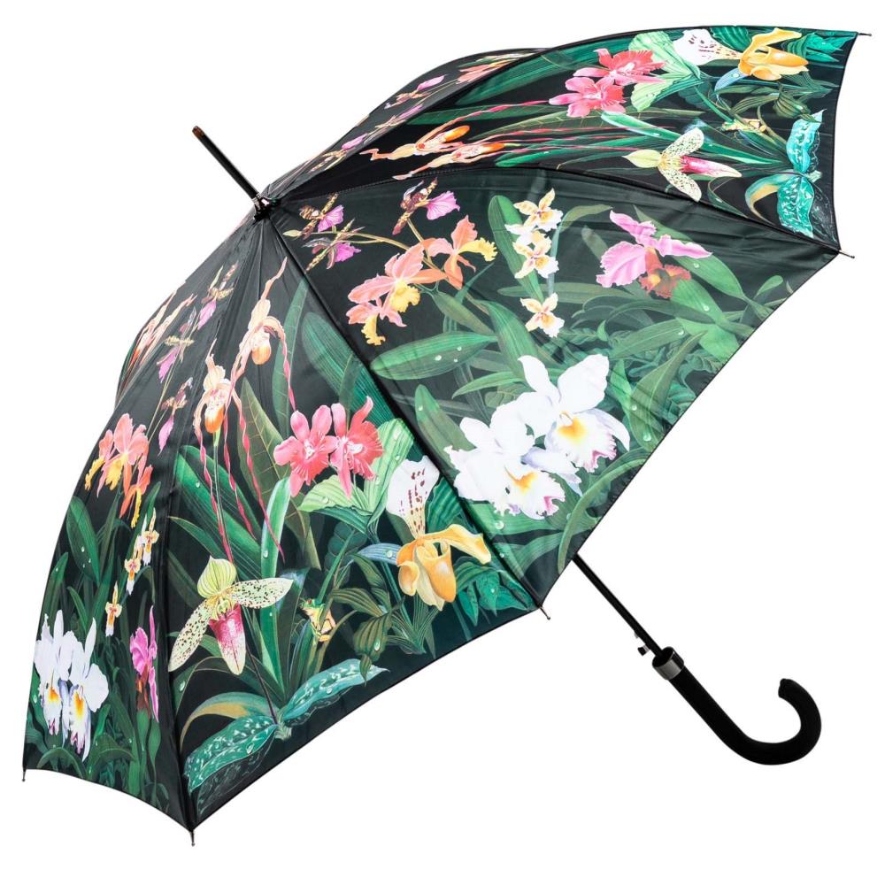 LUCKYWEATHER Regenschirm Stockschirm Damen Motiv Orchidee Auf-Automatik