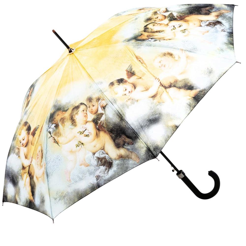 LUCKYWEATHER Regenschirm Stockschirm Damen Motiv Engel in den Wolken Auf-Automatik