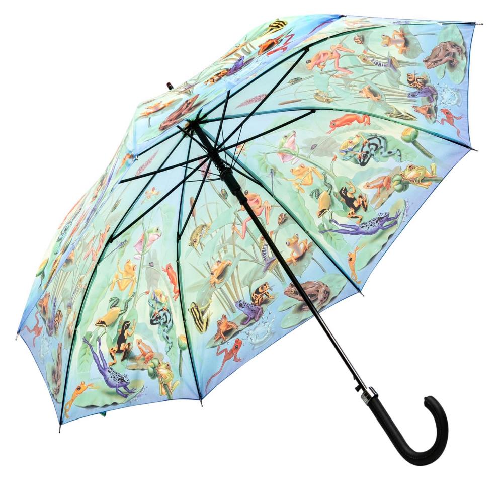 LUCKYWEATHER Regenschirm Stockschirm Damen/Herren Motiv Frog Family Auf-Automatik