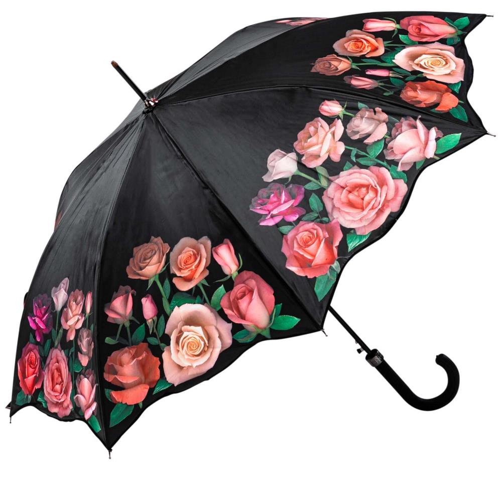LUCKYWEATHER Regenschirm Stockschirm Damen Motiv Rosen Auf-Automatik