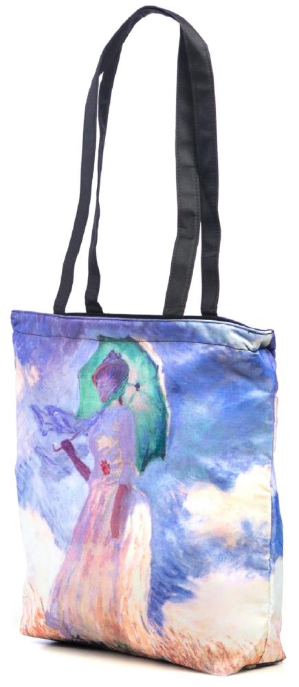 LUCKYWEATHER Shopper Einkaufstasche Damen Motiv Monet FRAU MIT SONNENSCHIRM