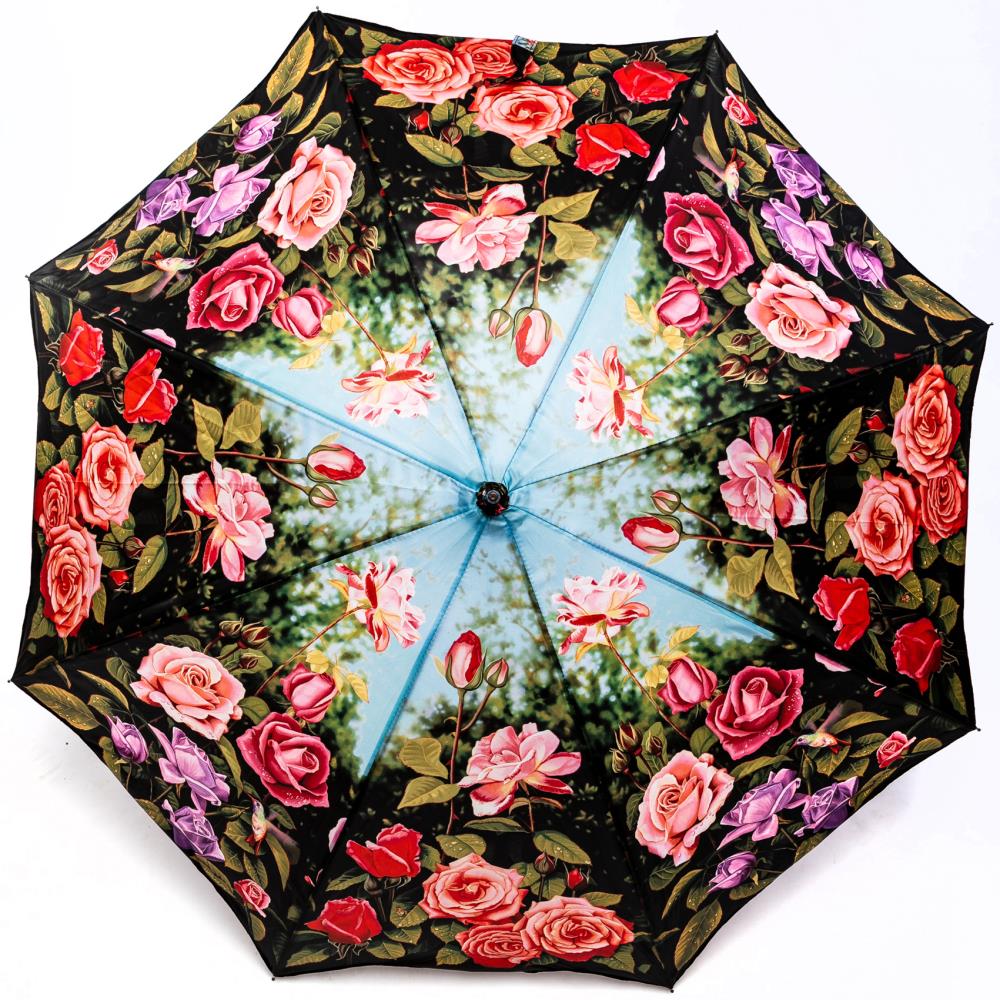 LUCKYWEATHER Regenschirm Stockschirm Damen Motiv Rosengarten Auf-Automatik