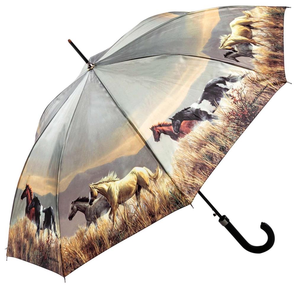 LUCKYWEATHER Regenschirm Stockschirm Damen Motiv Pferde Auf-Automatik