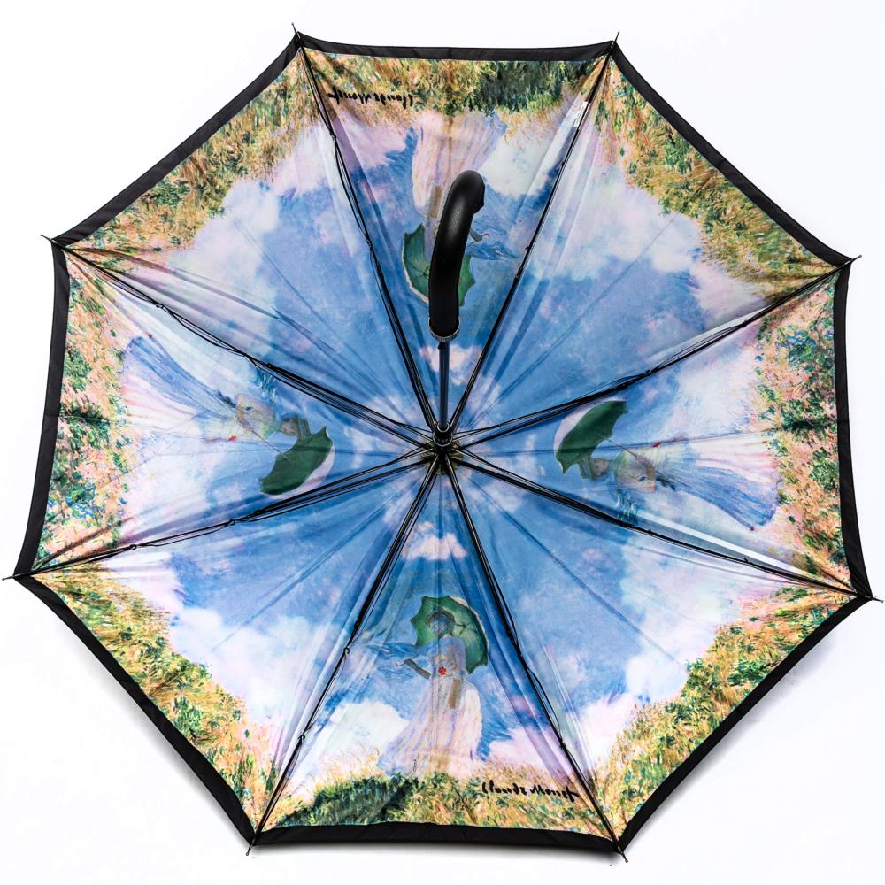 LUCKYWEATHER Regenschirm Stockschirm Damen Motiv Frau mit Sonnenschirm Auf-Automatik Double Layer
