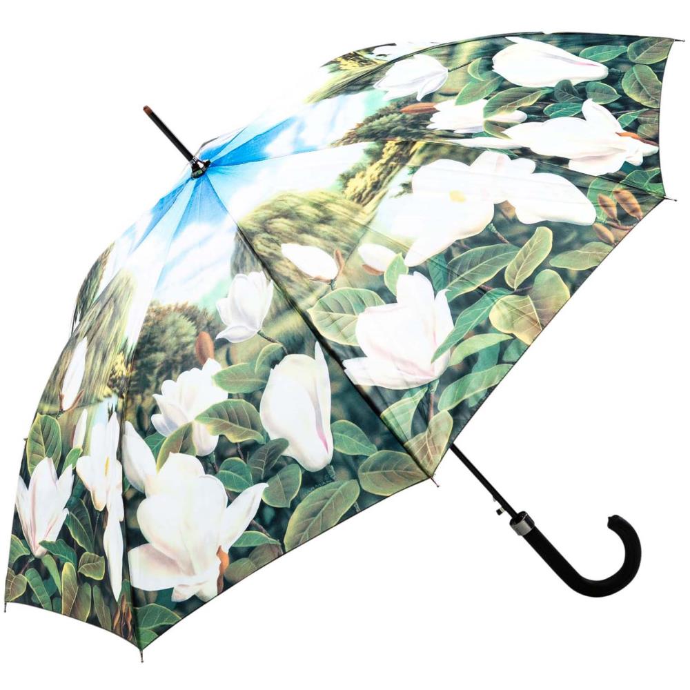 LUCKYWEATHER Regenschirm Stockschirm Damen Motiv Magnolien Auf-Automatik