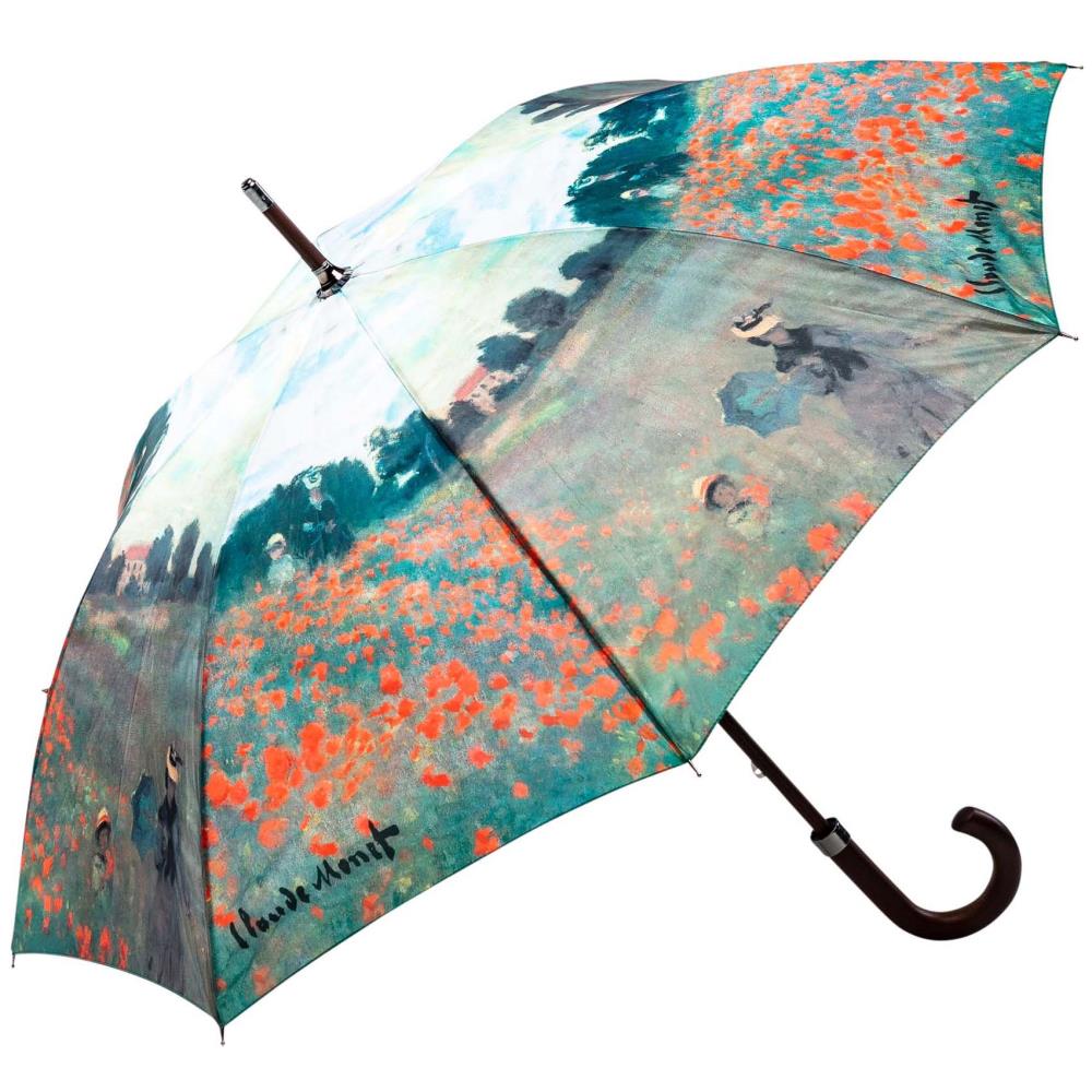 LUCKYWEATHER Regenschirm Stockschirm Damen Motiv Claude Monet Mohnblumenfeld